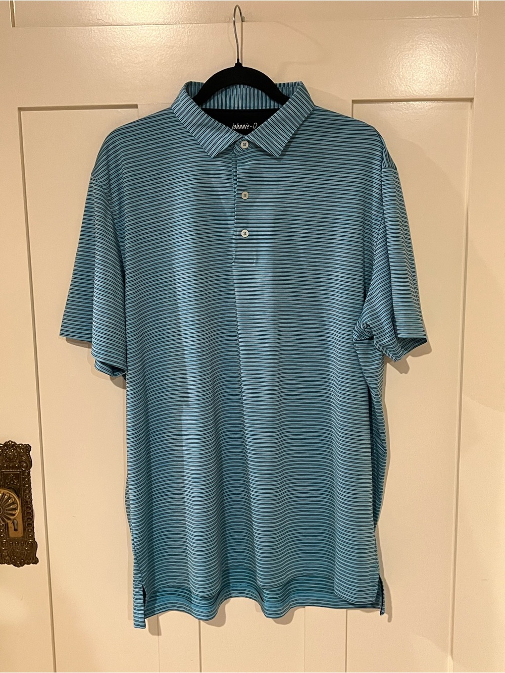 johnnie-O Men's Arnold Striped Prep-Formance Polo Teal Baja Blue XL UPF 50